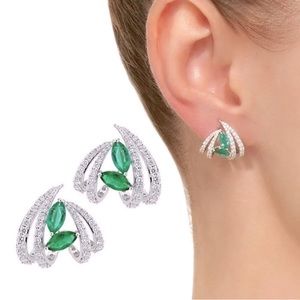 New Sterling Silver Emerald White Sapphires Earrings